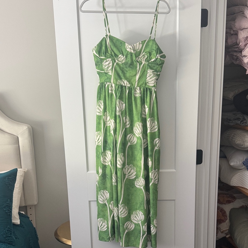 Pink Lily Green Floral Maxi Dress